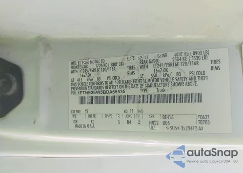 2011 Ford E-250 Commercial z USA, uszkodzony, nr VIN 1FTNE2EW5BDA65535